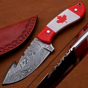 8.5" Handmade Damascus Knife Bowie Gut Hook Knife